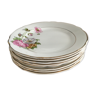 Set 8 assiettes Anémones et Roses Digoin Sarreguemines