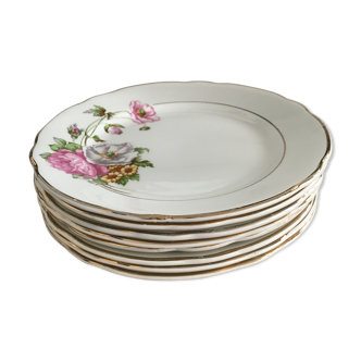 Set 8 plates Anemones and Roses Digoin Sarreguemines