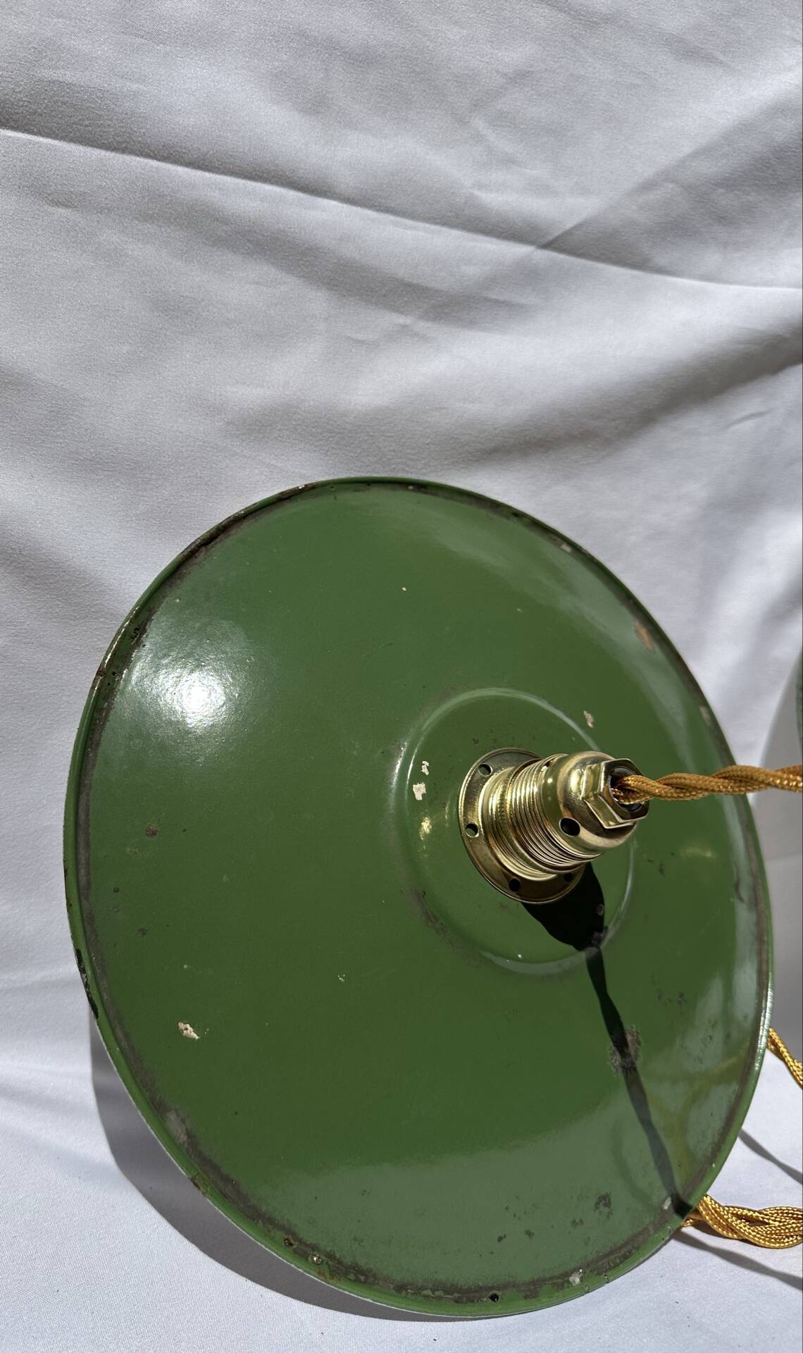 Vintage suspension pair in enamelled sheet metal retro factory style