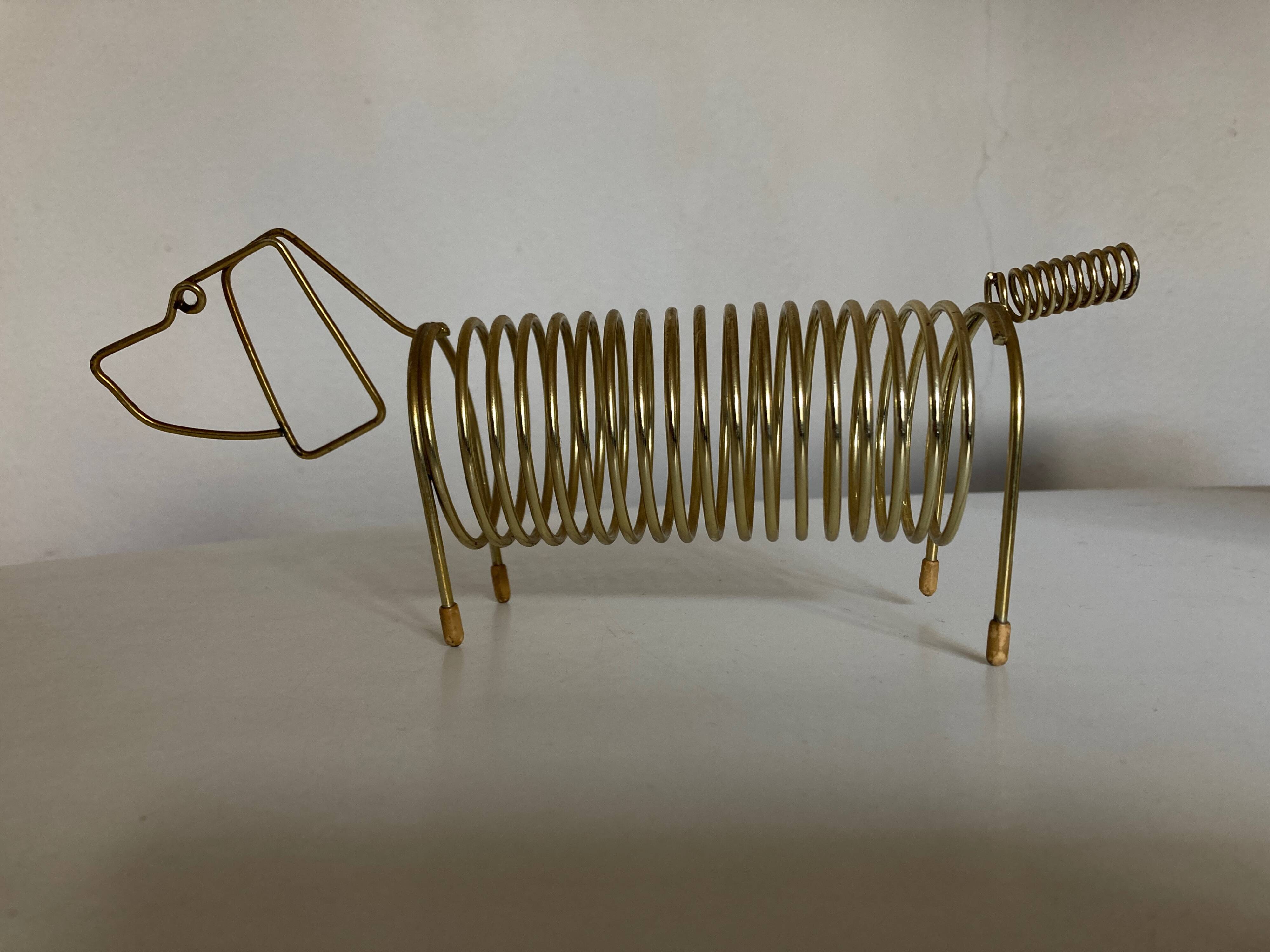 Dachshund dog desk letter holder in gold metal 1970