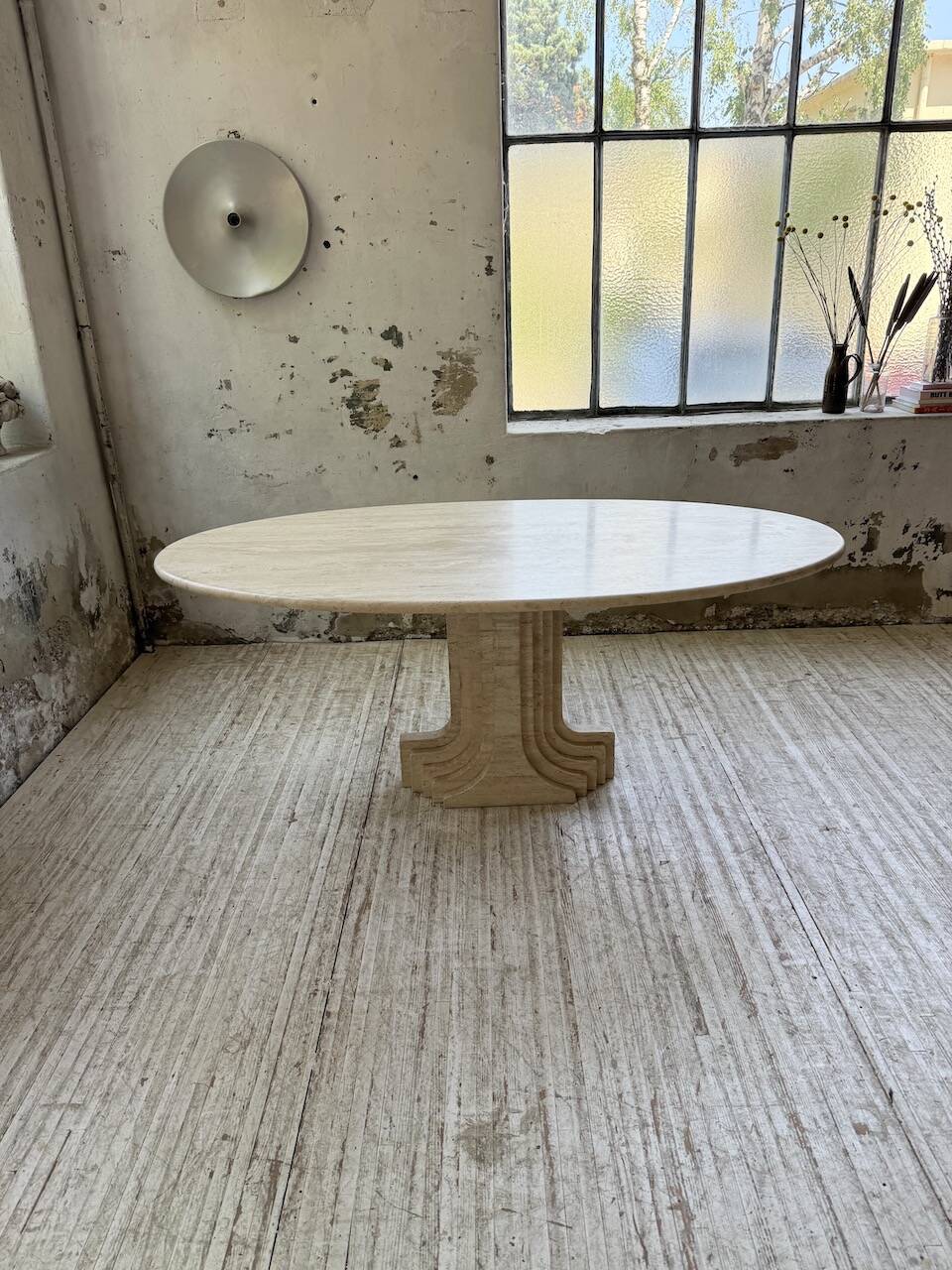 Travertine dining table 1970 Italy Tobia Scarpa