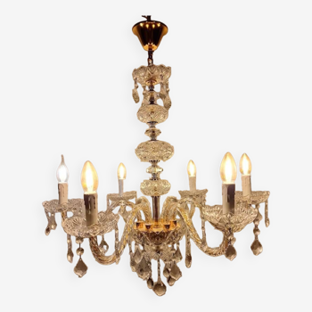 Italian Gold and Crystal 6 Branch Chandelier