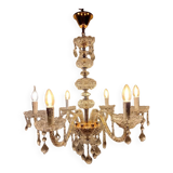 Lustre italien à 6 branches en or et cristal