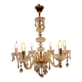 Lustre italien à 6 branches en or et cristal
