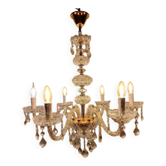 Italian Gold and Crystal 6 Branch Chandelier