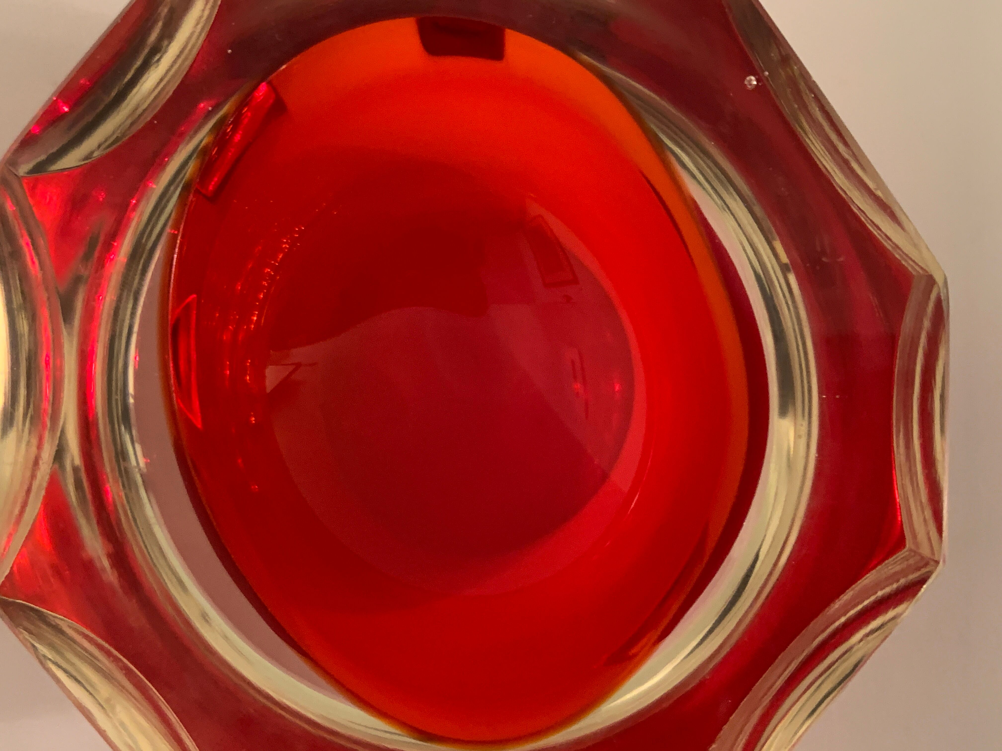 Murano red glass octagonal ashtray 1960