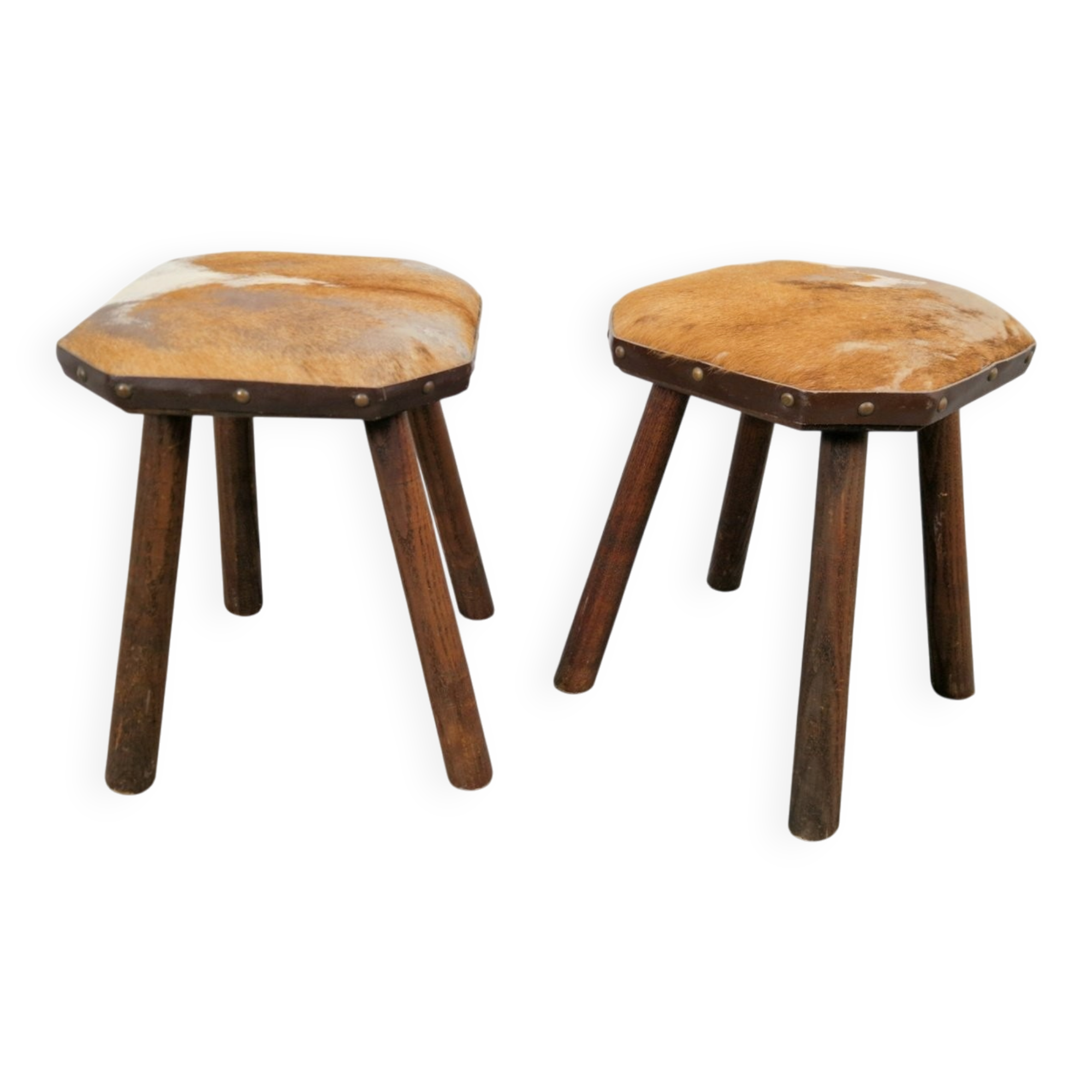 Tabourets à lait vintage avec peau de vache, années 1950, ensemble de 2
