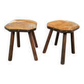 Vintage Milk Stools with Cowhide, 1950s, Set of 2