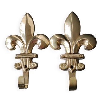 Pair of vintage brass wall hooks/coat racks/coat hooks. Fleur de Lys/Royal Lily shape