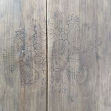 Vintage rustic coffee table in waxed wood and screen printing