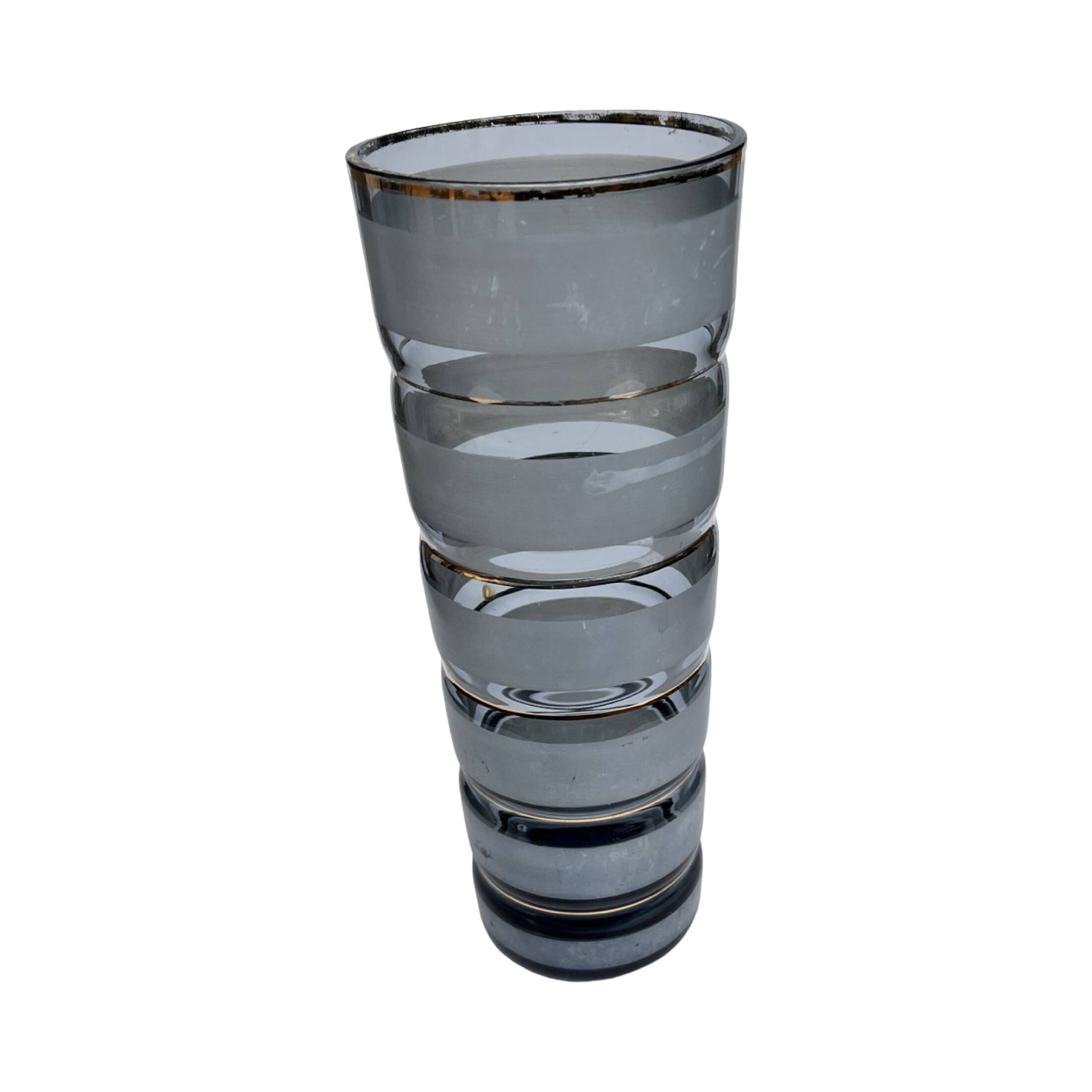 Smoked glass vase with gold stripe decoration, 1960s/1970s.