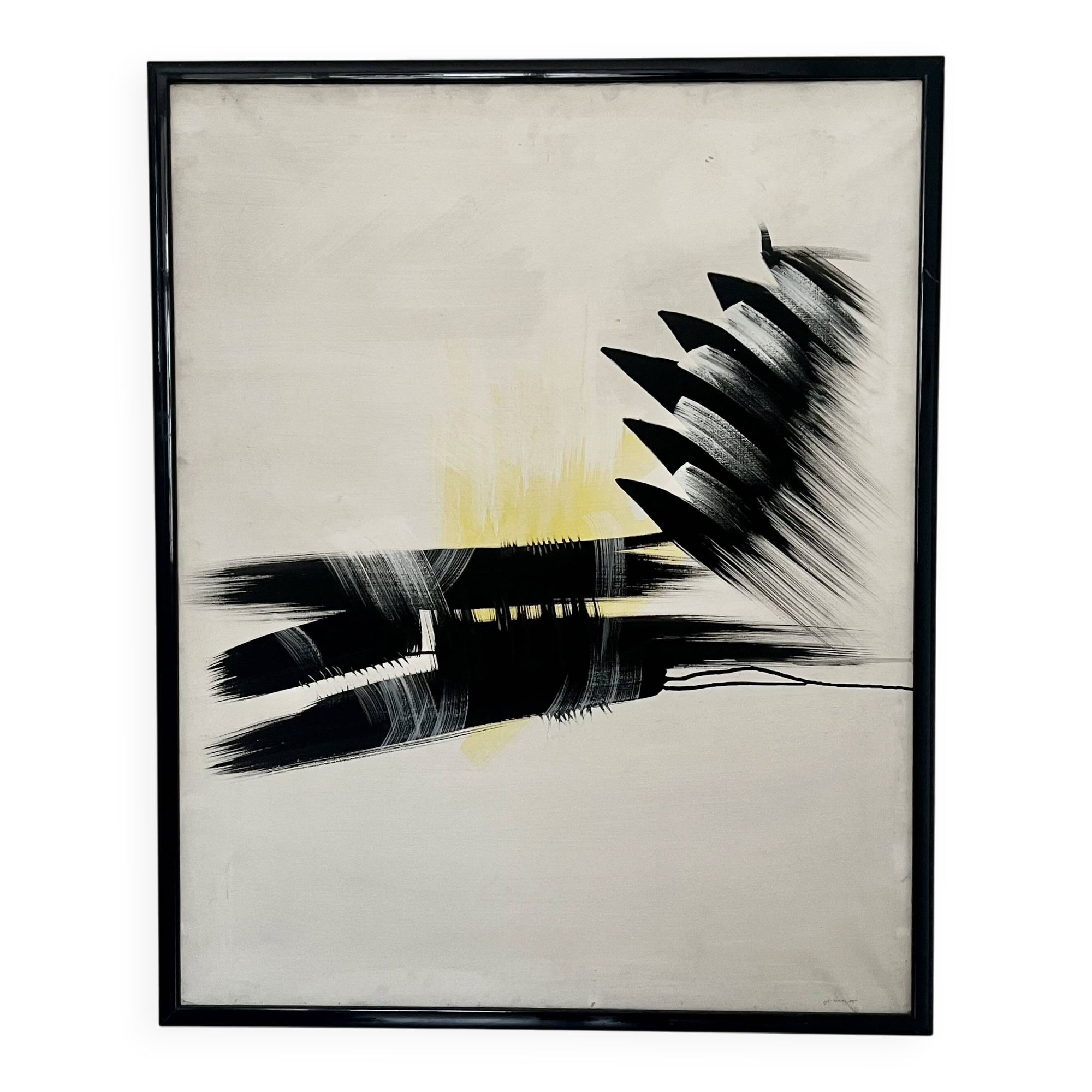 Large abstract expressionist framed painting, signed. Mid to late 20th cent