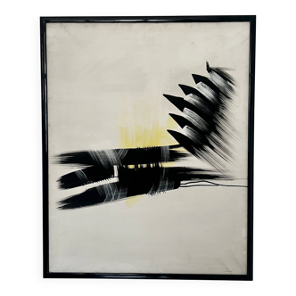 Large abstract expressionist framed painting, signed. Mid to late 20th cent