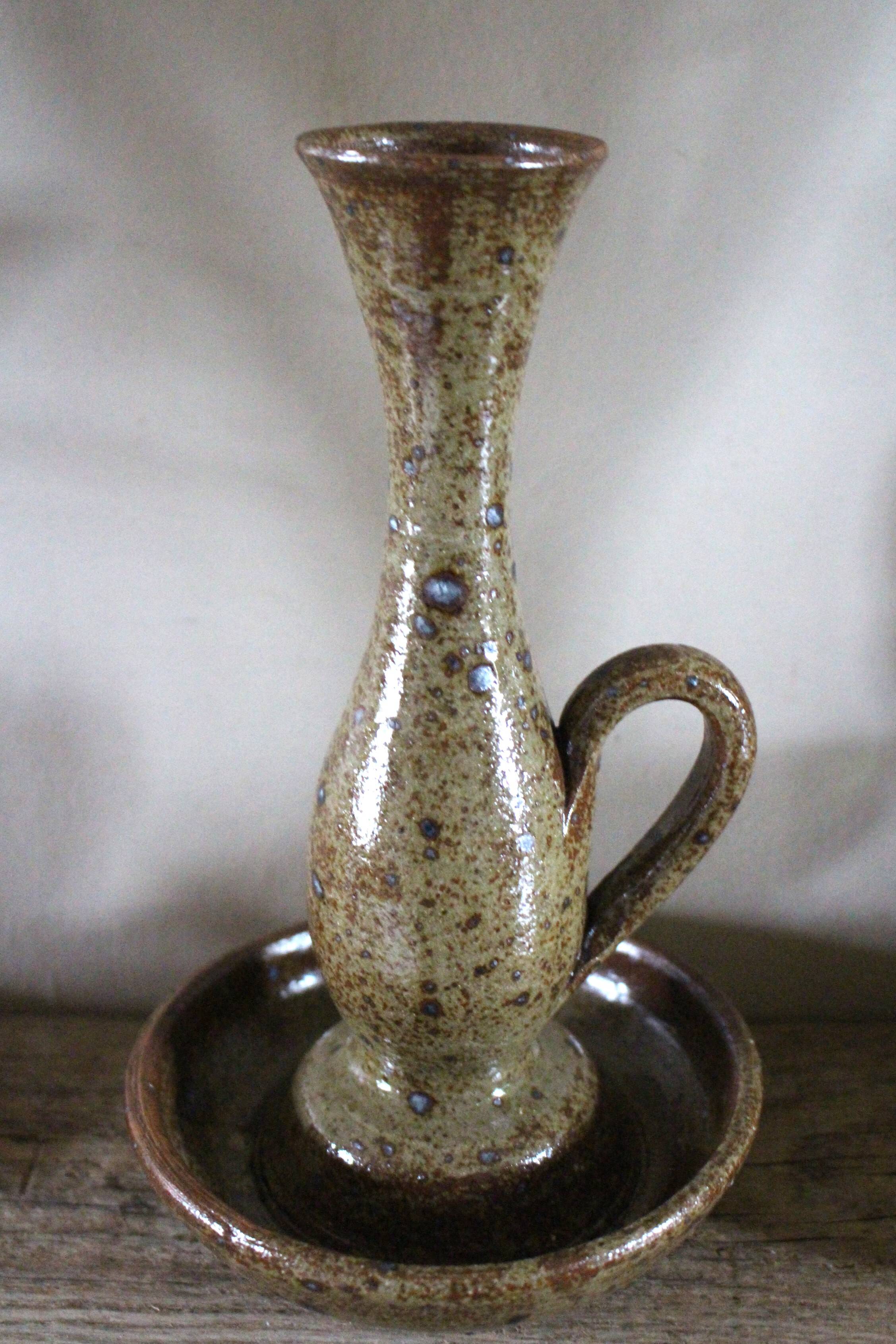 Vintage pyrite cave rat stoneware candlestick