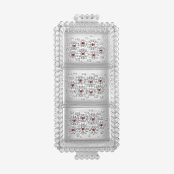 Plat compartimenté en verre motifs fleurs et boules