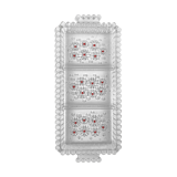 Glass compartmentalized dish patterned flowers and balls