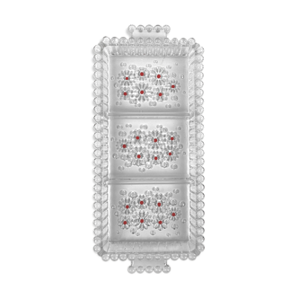 Glass compartmentalized dish patterned flowers and balls