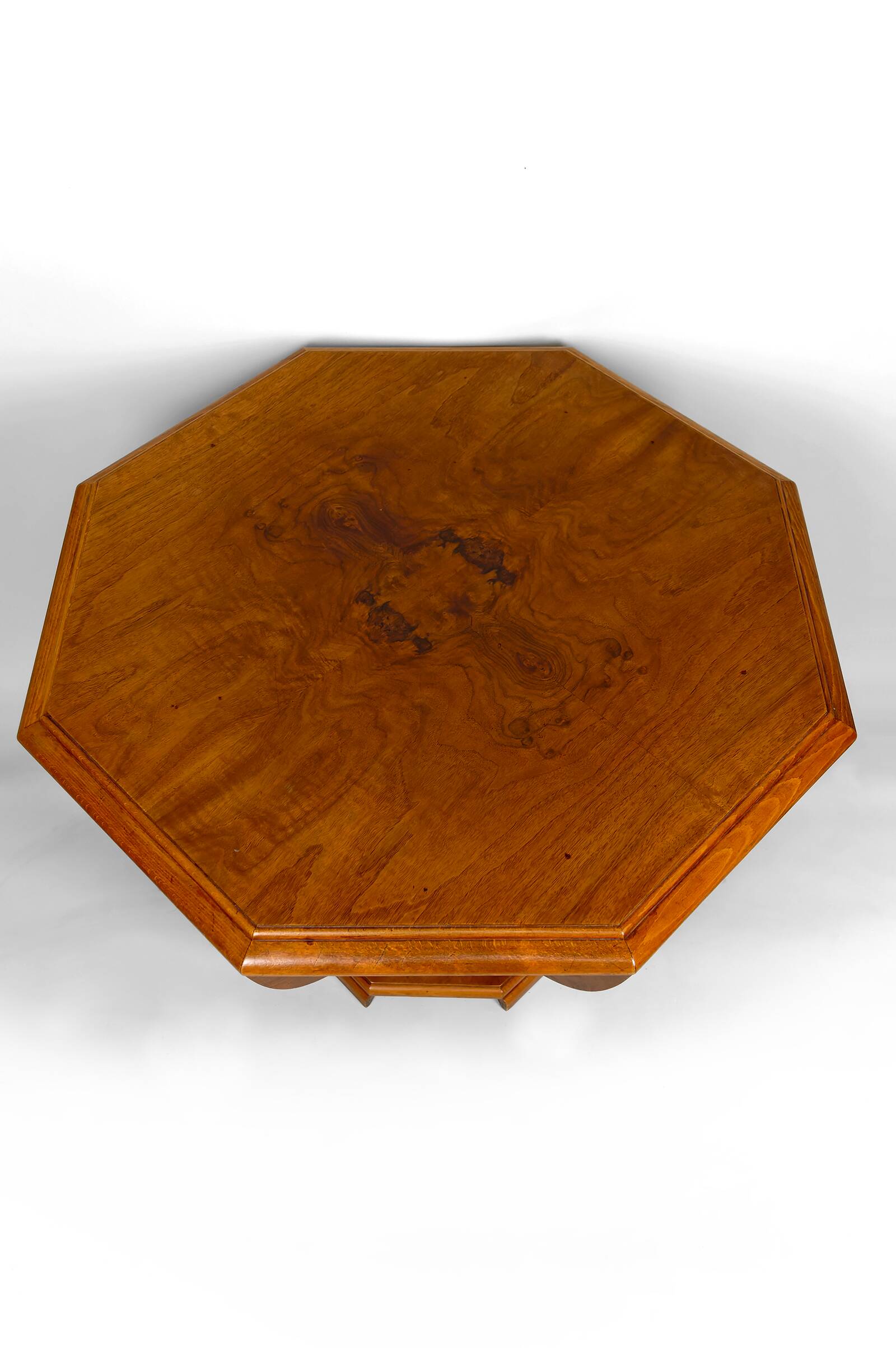 Octagonal Walnut Pedestal Table, Art Deco Modernist, France, c. 1930
