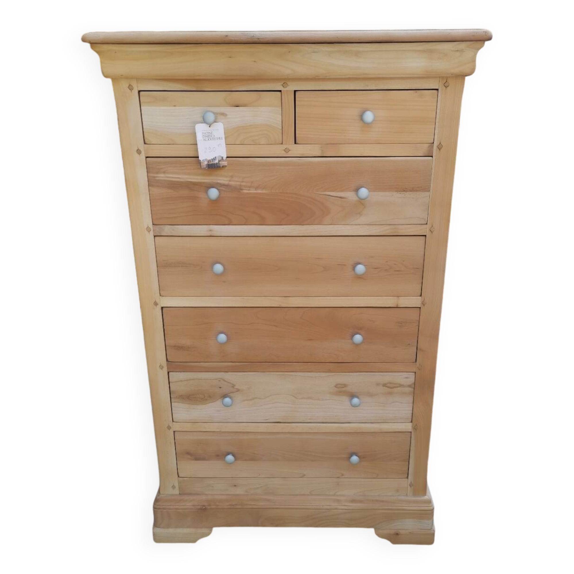 Louis Philippe chest of drawers with 7 drawers in raw wood