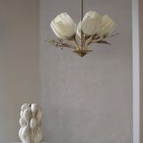 Ceiling lamp with five lights in mid-century modern style, opal glass shade, Itsu, Finland.