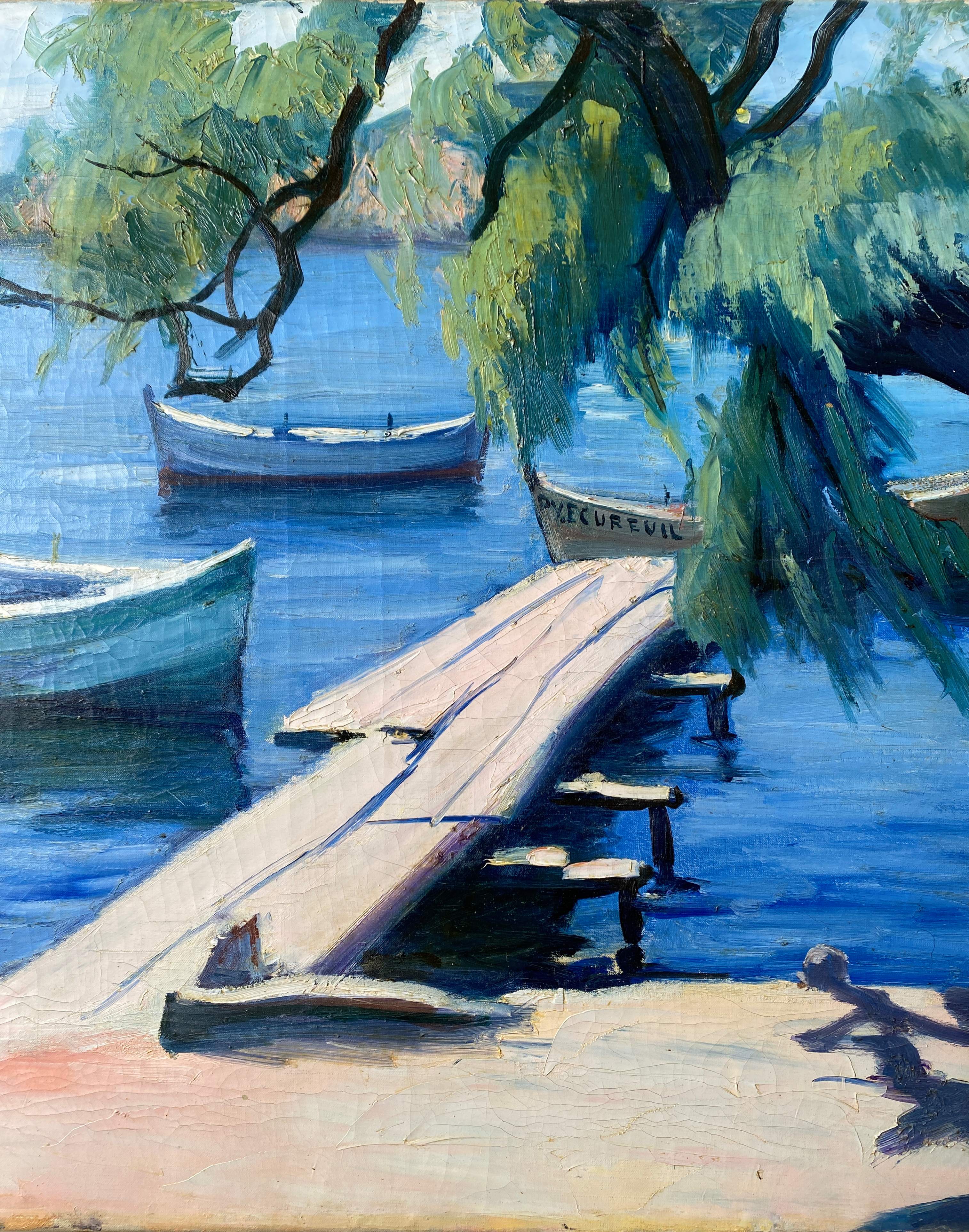 Painting "The sunny pontoon" HST signed A. Robert (post impressionist)