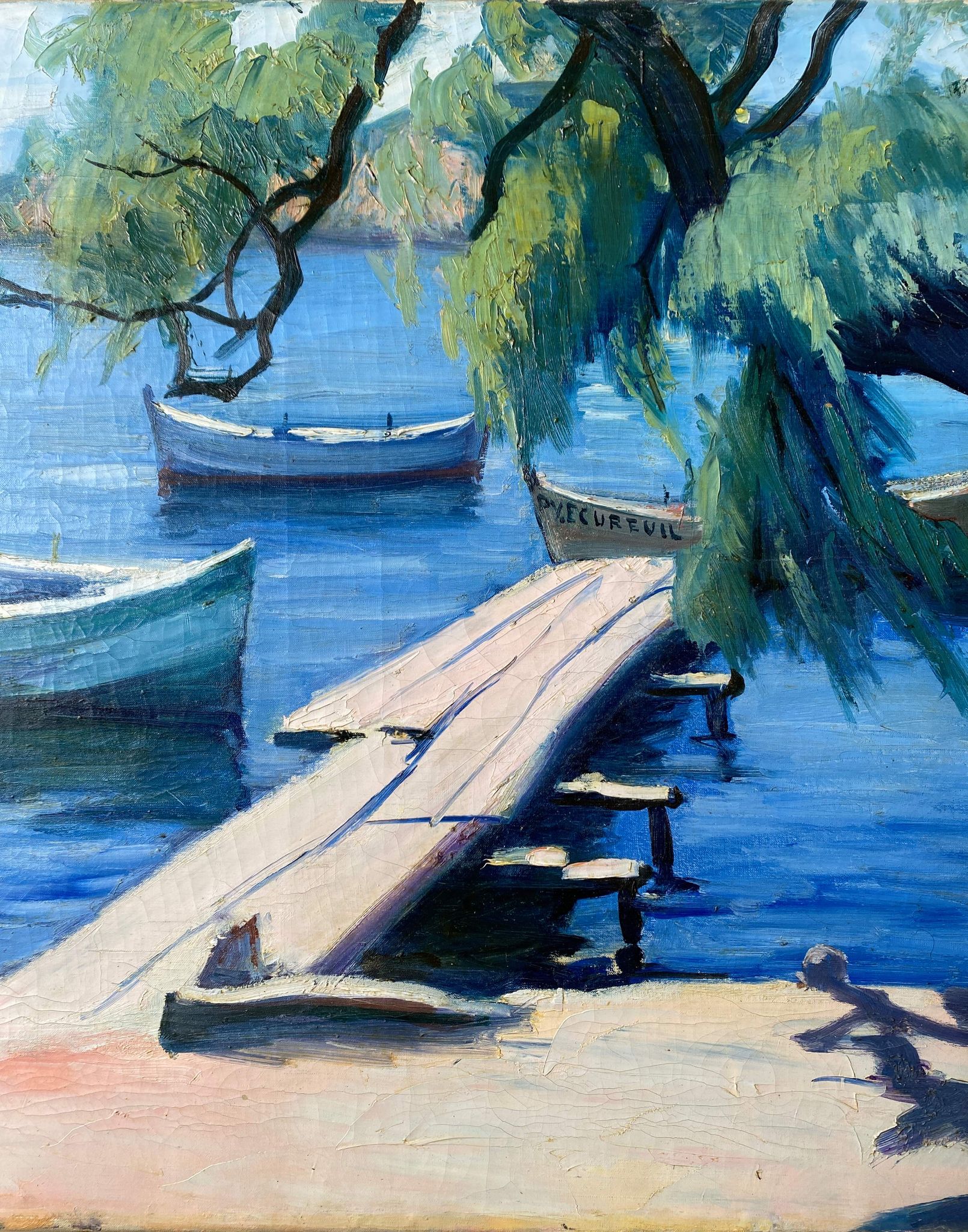 Painting "The sunny pontoon" HST signed A. Robert (post impressionist)