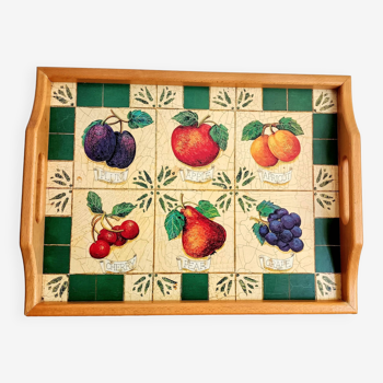 Wooden serving tray with fruit decor