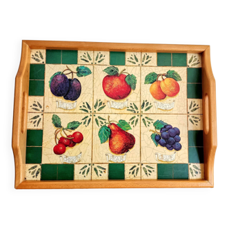 Wooden serving tray with fruit decor