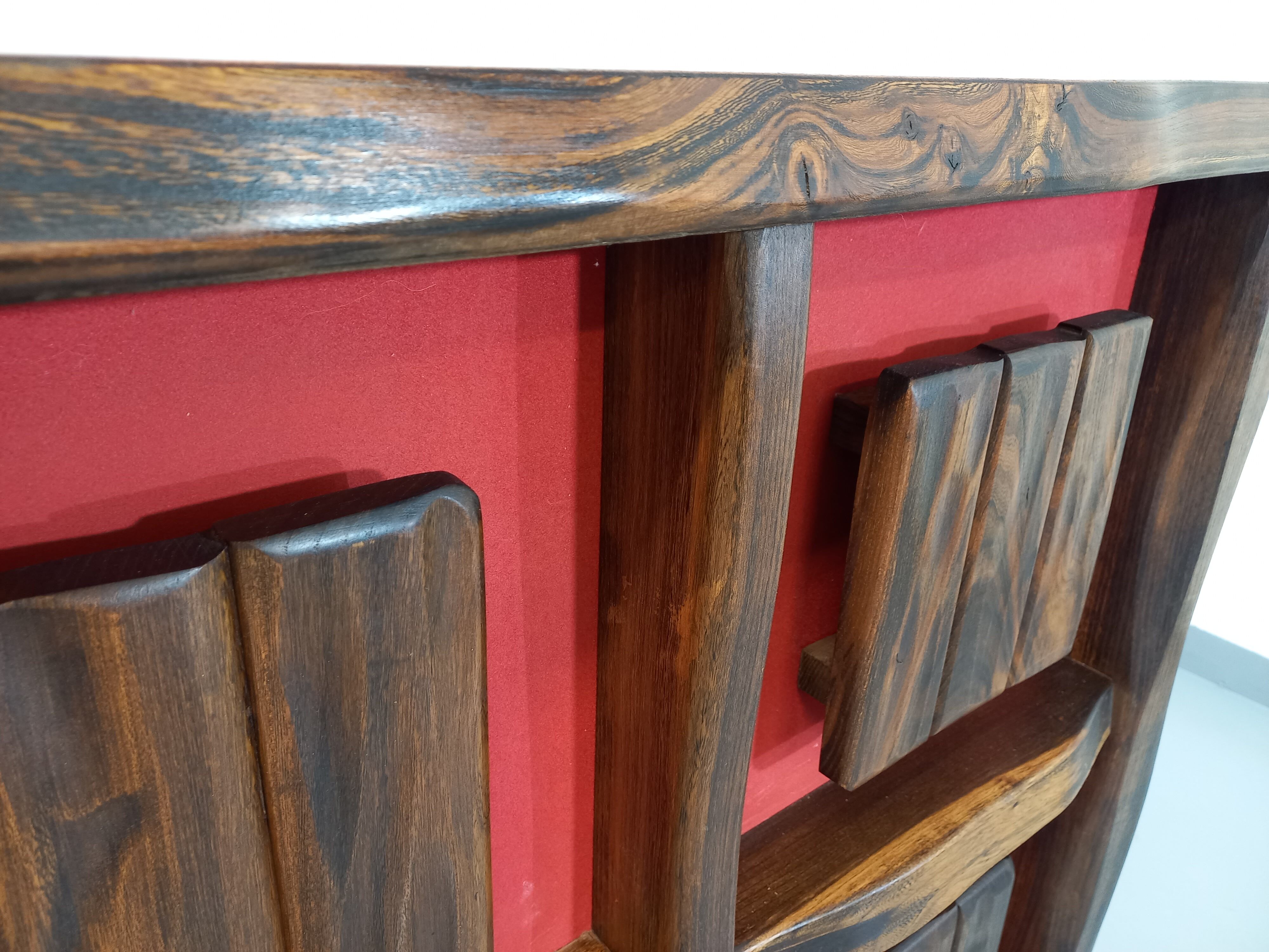 Bright brutalist bar furniture aranjou vintage from the 50s 60s in solid elm