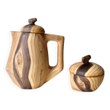 Vintage Grandjean Jourdan Vallauris faux wood coffee maker + sugar bowl