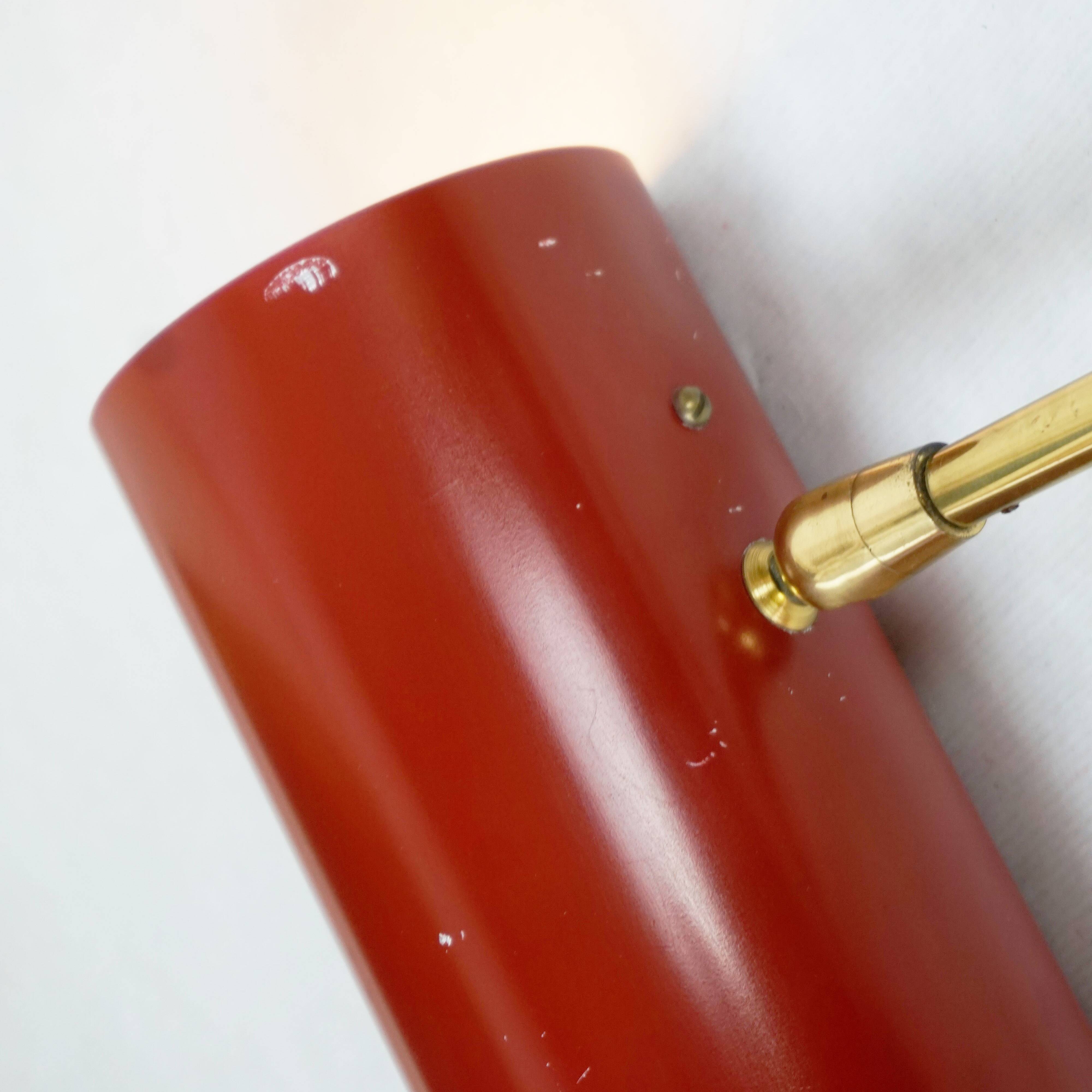 Cylindrical wall lights in Austrian red brass from the mid-century by J.T. Kalmar.