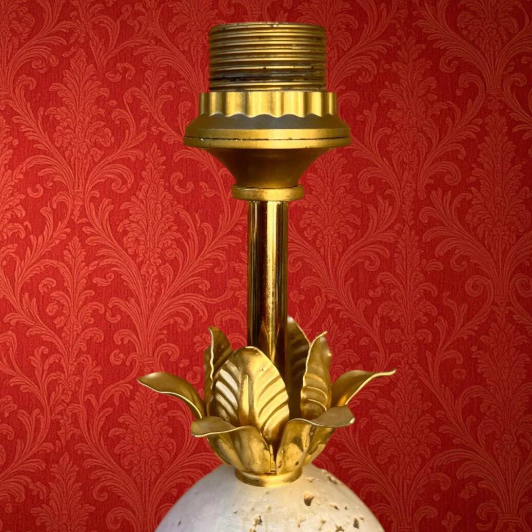 Vintage ostrich egg lamp travertine brass 1970s Maison Charles style