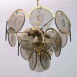 Gino Vistosi Mid-Century Modern Amber Glass and Brass Chandelier, 1970s
