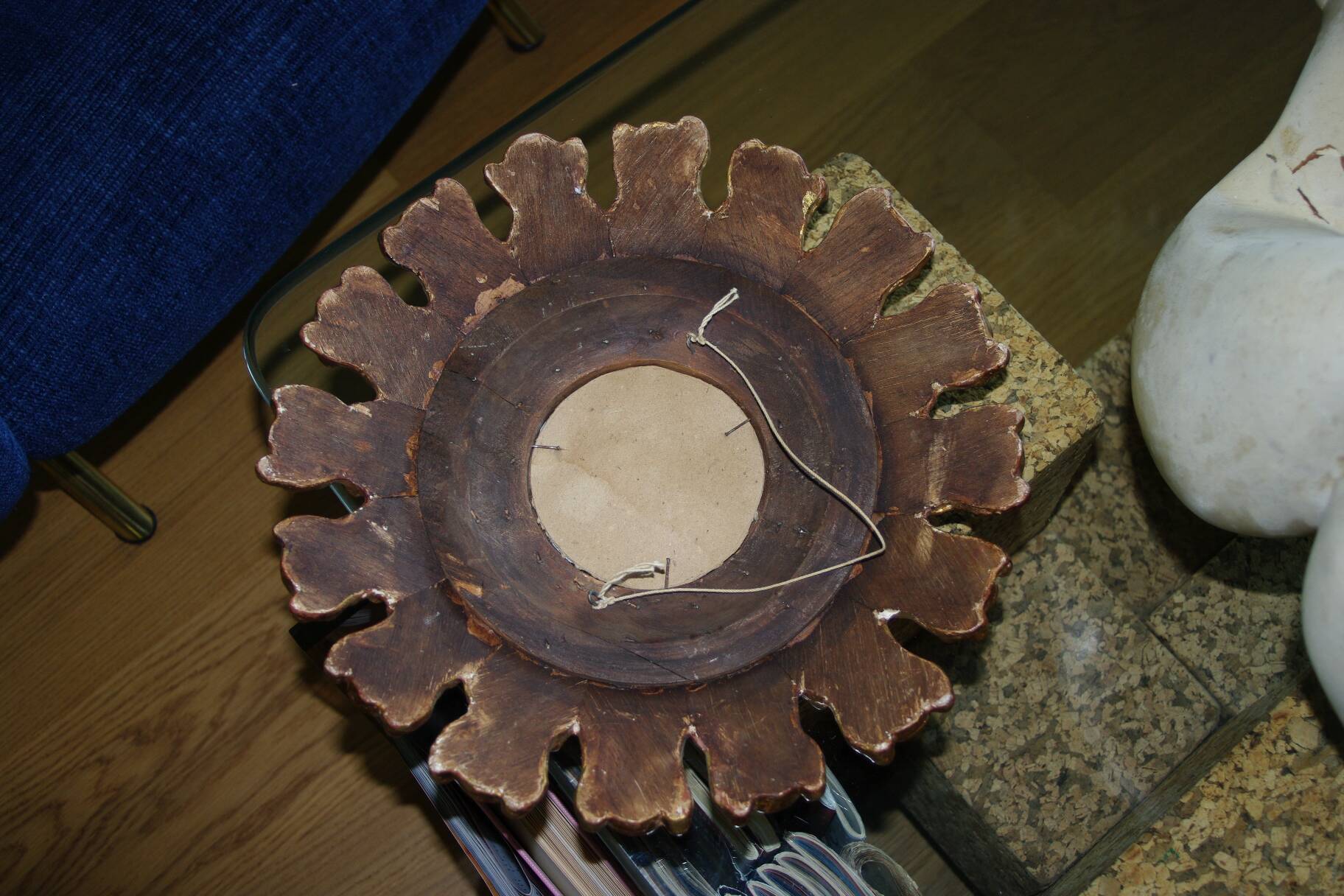 Vintage multi-faceted witch mirror in golden wood 1960 rare