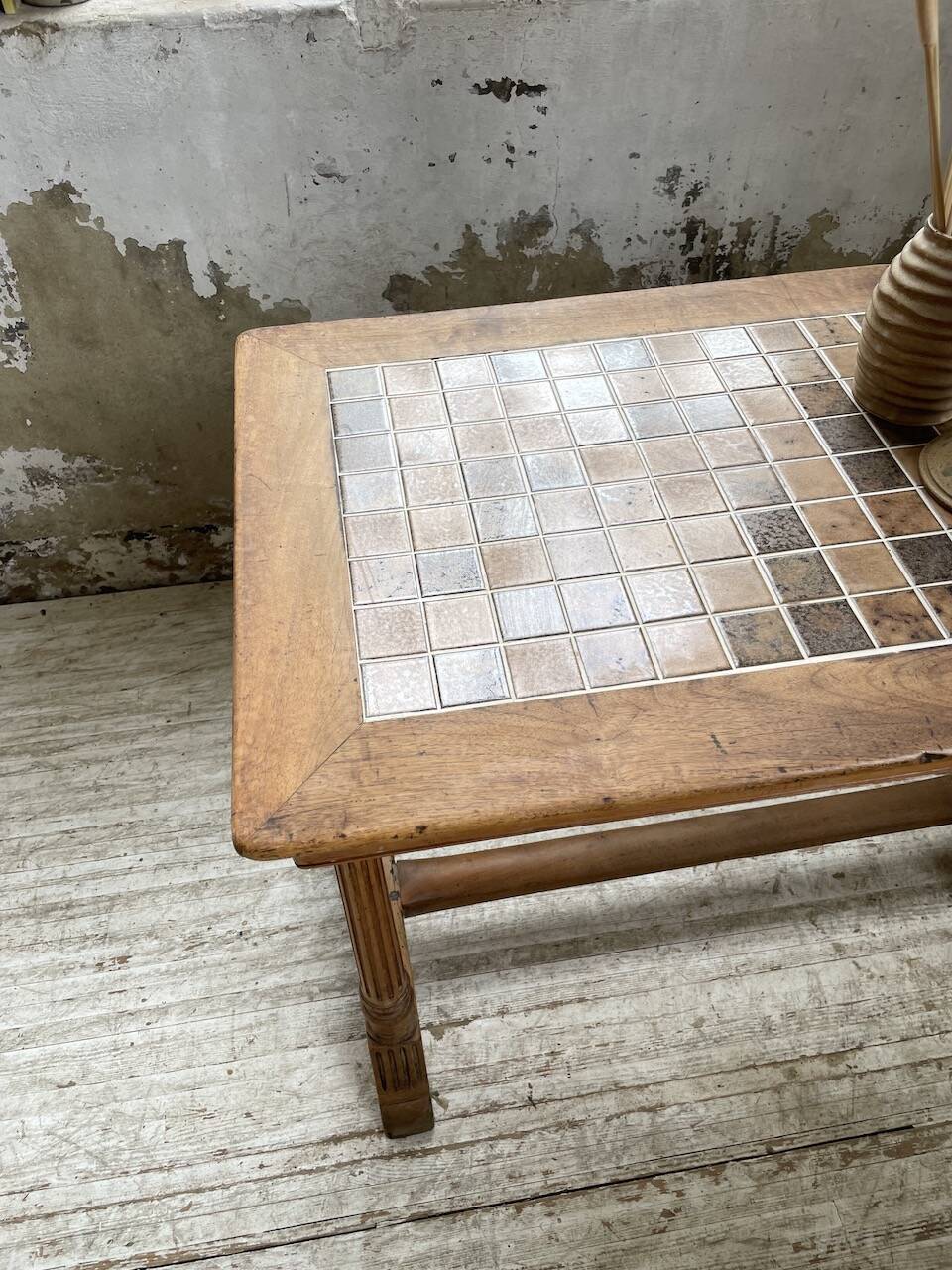 Set of two bistro tables in walnut and tiling from 1890.