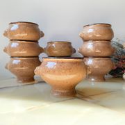 9 Vintage Emile Henry Speckled Beige Ceramic Lion Head Bowls Made in France