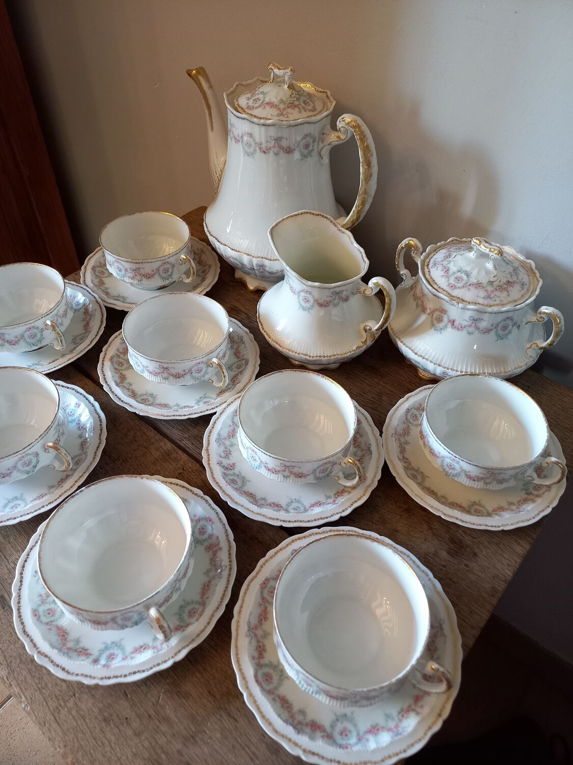 Tea service coffee porcelain Limoges Émile Bourgeois old 19th 20th