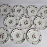 Set of 10 porcelain plates, floral and bird decoration, 18 cm, vintage