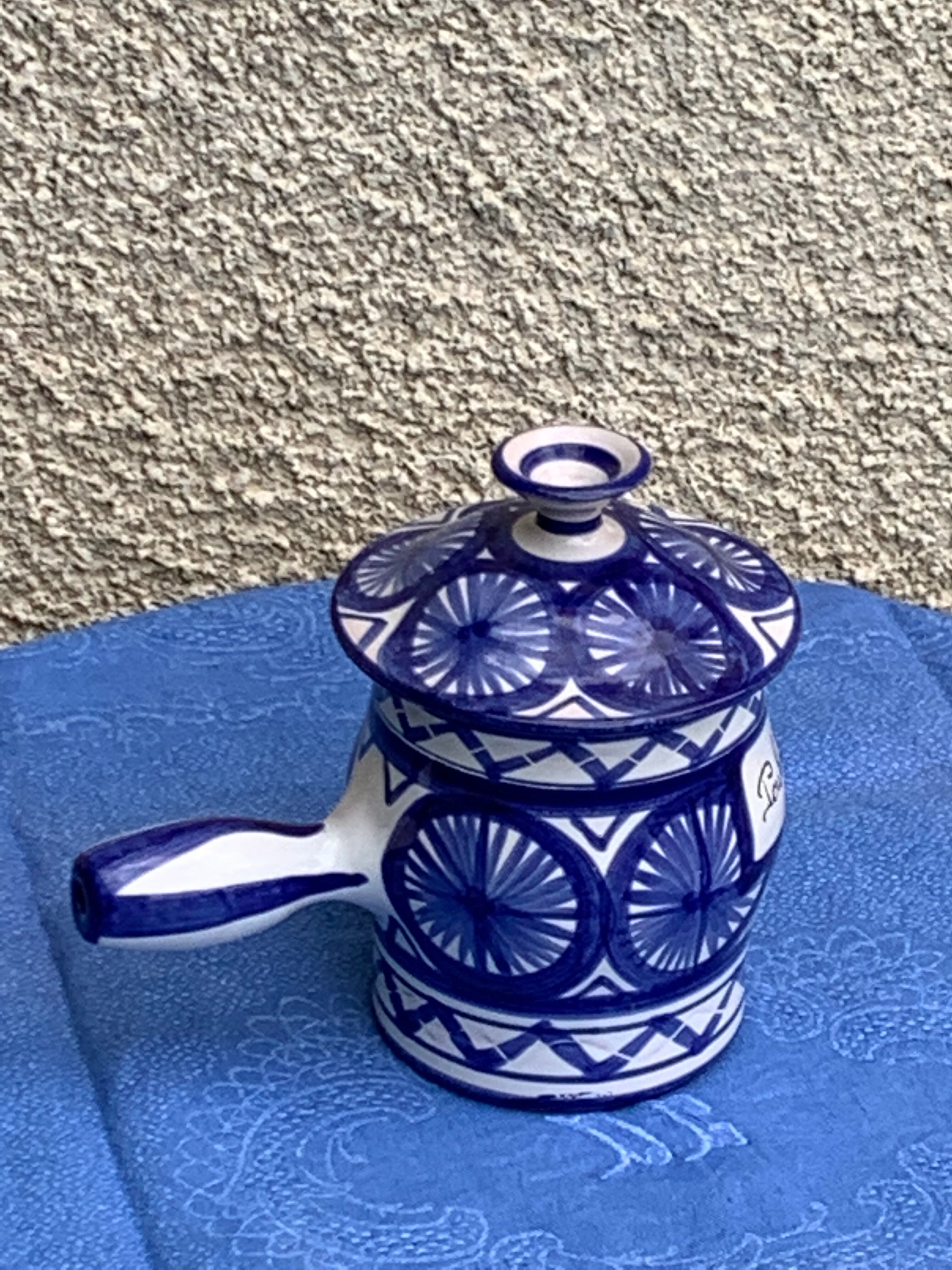 Table trash pot in blue enameled ceramic Robert Picault vintage and collector