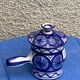 Table trash pot in blue enameled ceramic Robert Picault vintage and collector