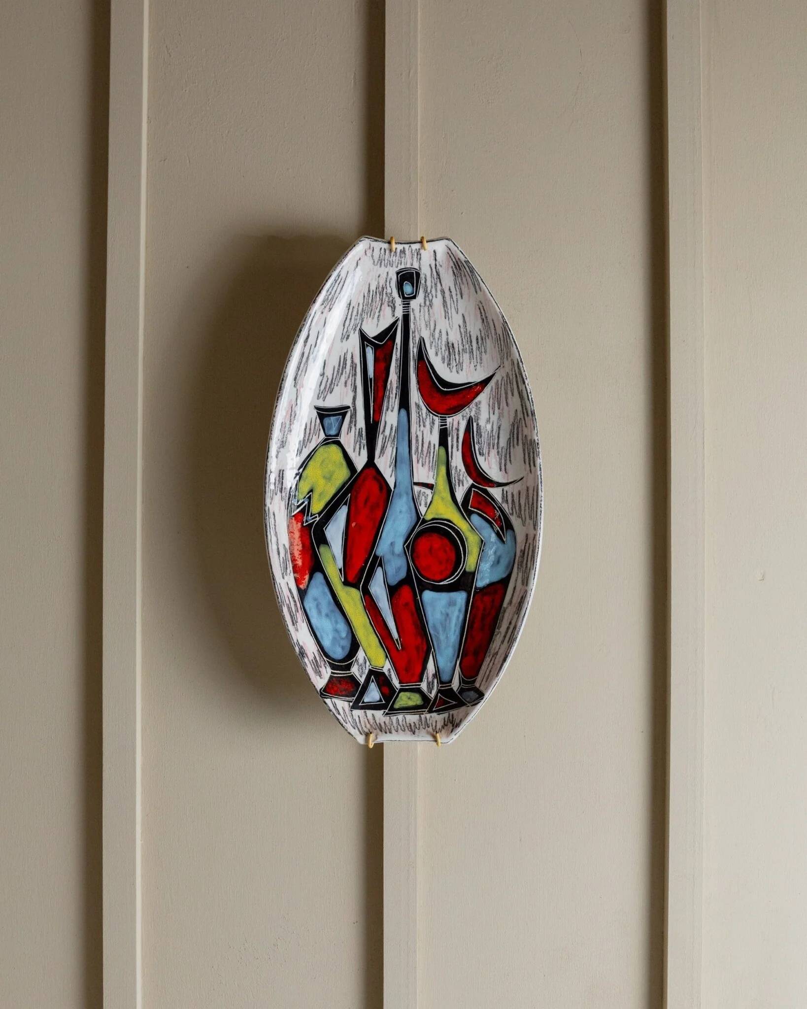 Multicolor Hand-Painted Ceramic Wall Plate, Vintage Studio, Italian 1970s Mid-Century Design