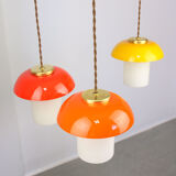 Lampe en verre orange et champignon en laiton du milieu du siècle