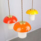 Mid-century orange glass & brass mushroom lamp