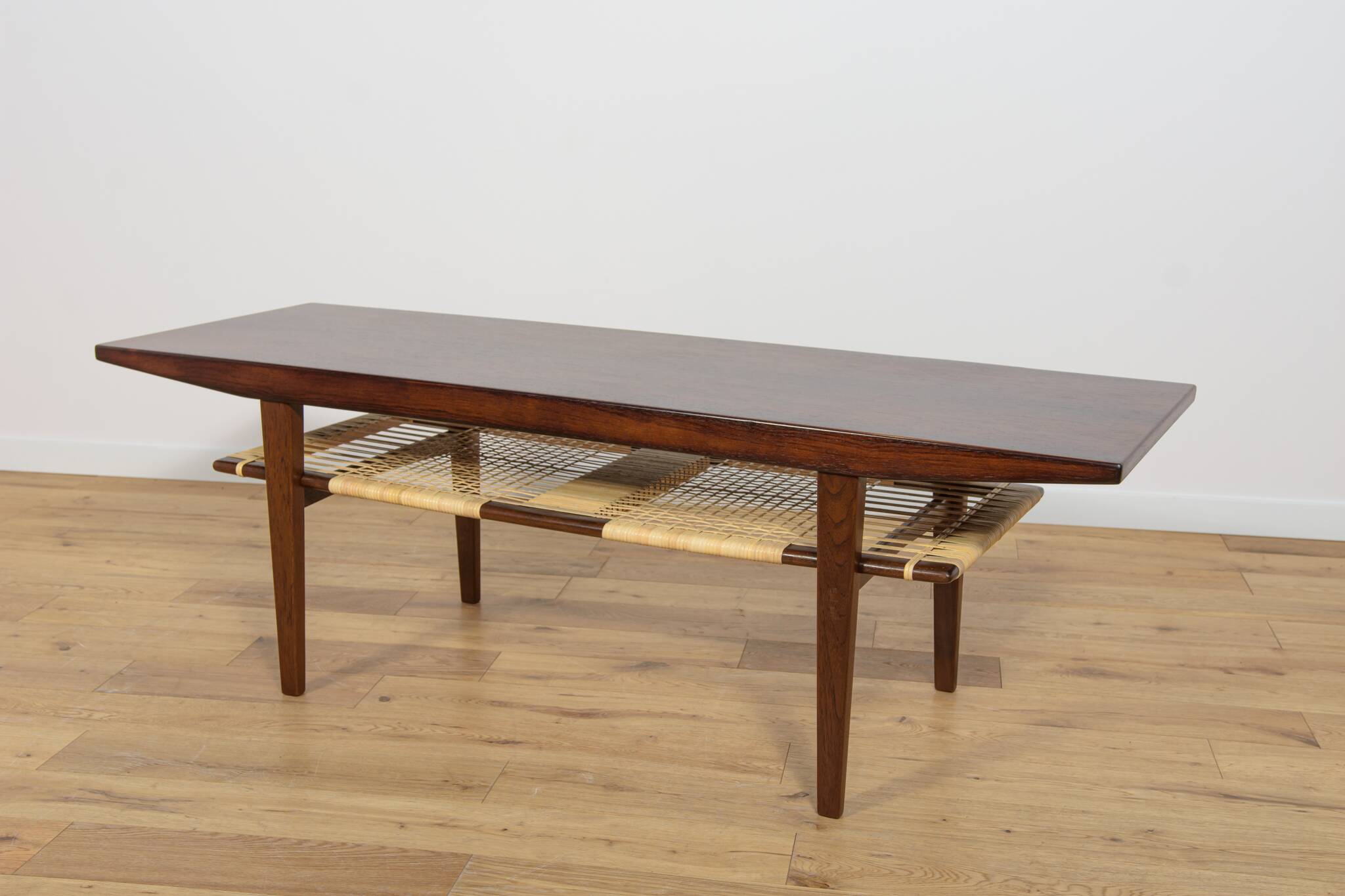 Mid-Century Rosewood & Rattan Coffee Table, 1960s