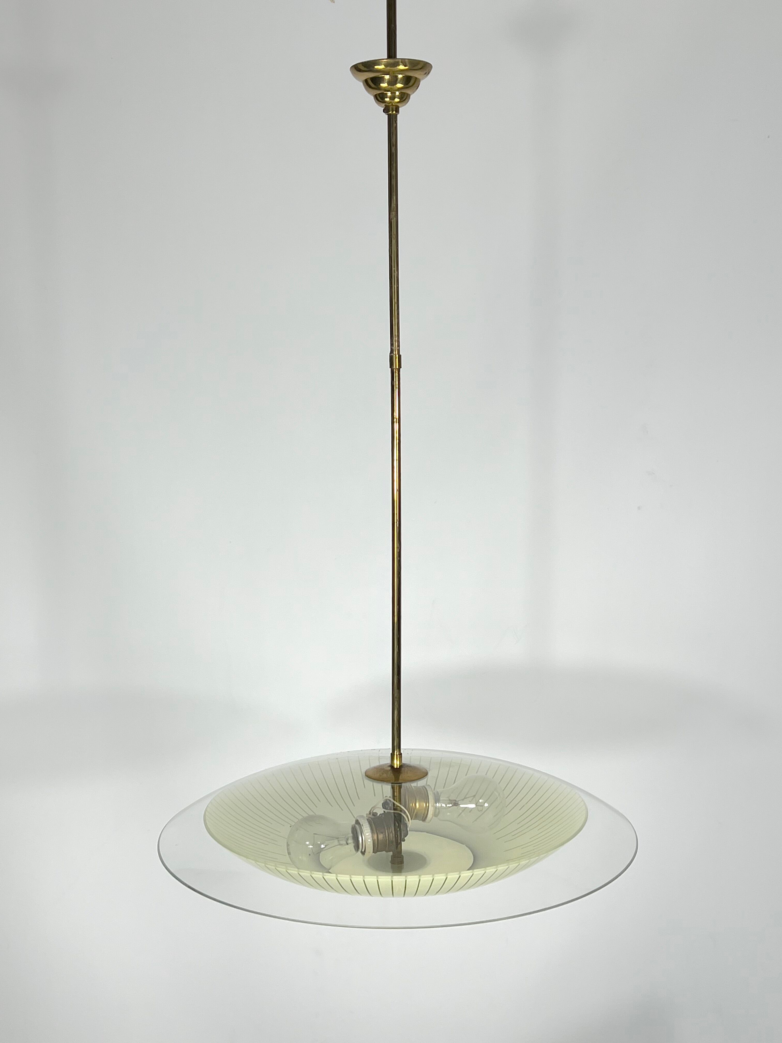 Mid-century curved glass disc chandelier from 50s