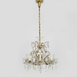 Old chandelier, pendant light, Marie Thérèse light with 9 lights and glass pendants. 1980s