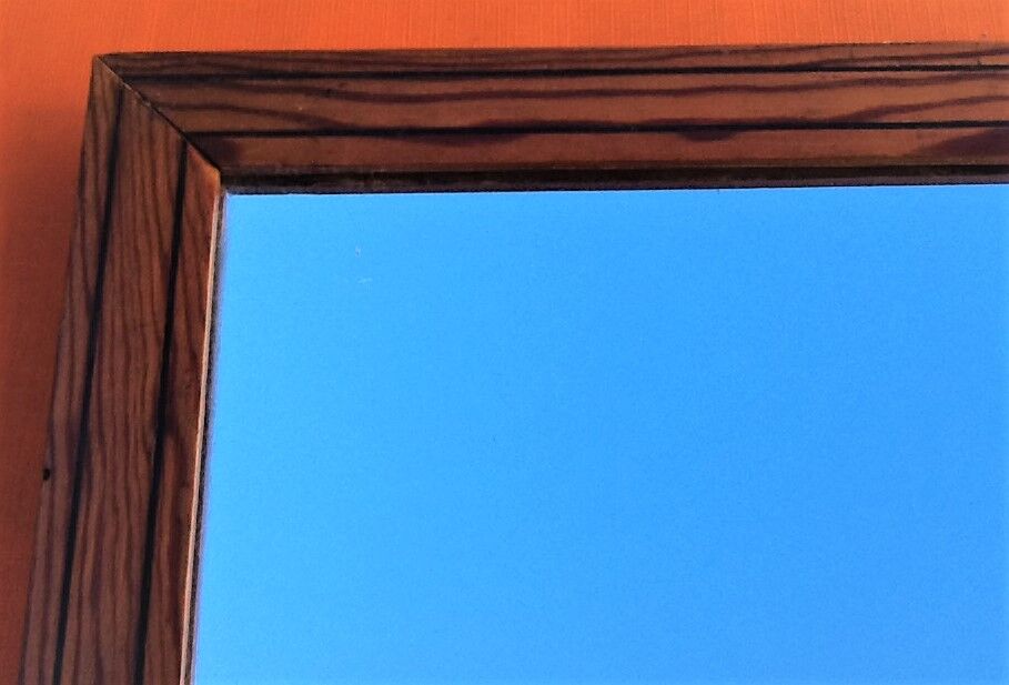 Barber mirror with pitch pine wood frame and double fillets, 1930s-1940s