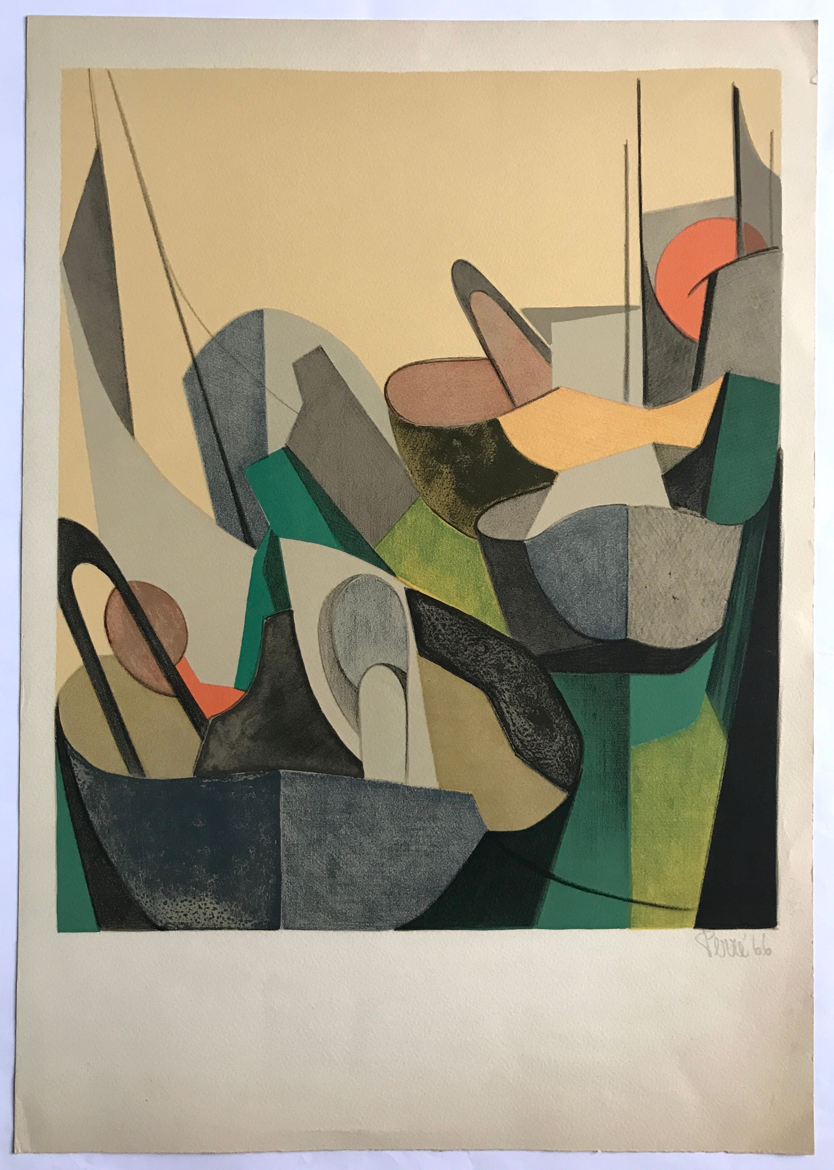 Original lithograph signed in pencil by danièle perré, untitled, 1966