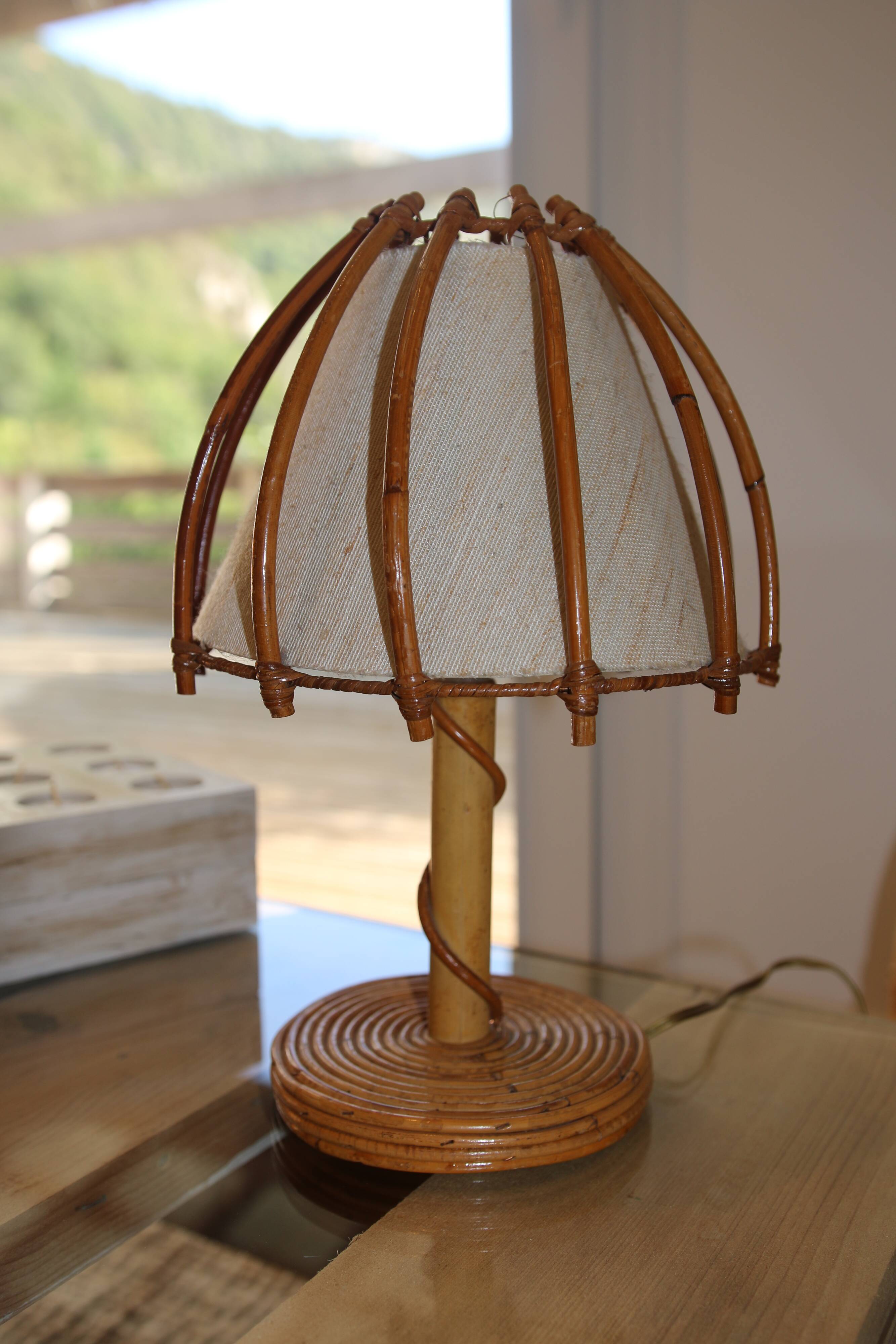 Louis Sognot rattan lamp, 1950s-60s