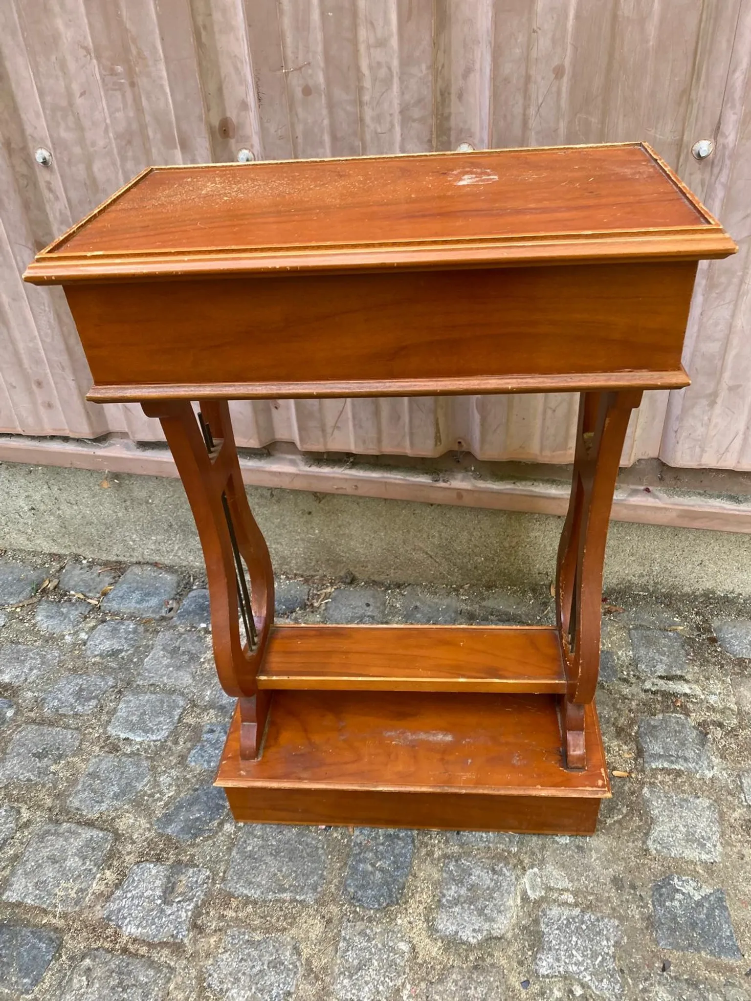 Vintage Wooden Console Table with Lyre Legs — Empire Directoire Style 1960